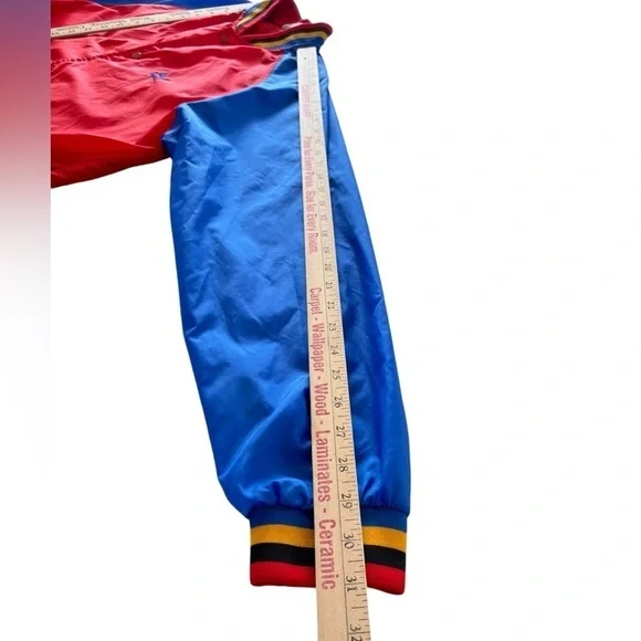 Vintage Puma Mens Large Wind Breaker Track Jacket Snap Button Red Blue Black - Picture 11 of 15